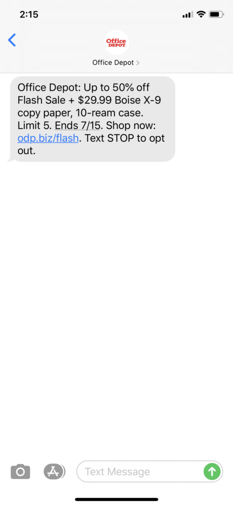 Office Depot Text Message Marketing Example - 07.14.2020