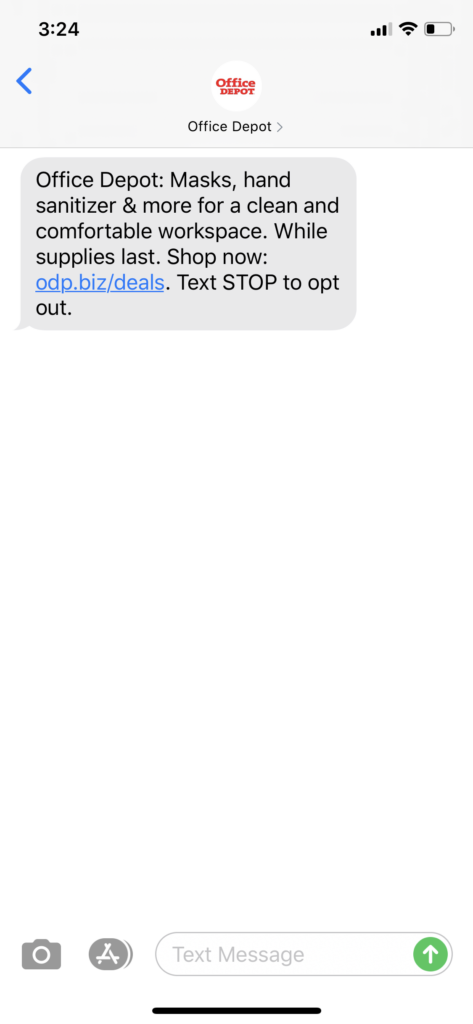 Office Depot Text Message Marketing Example - 07.16.2020