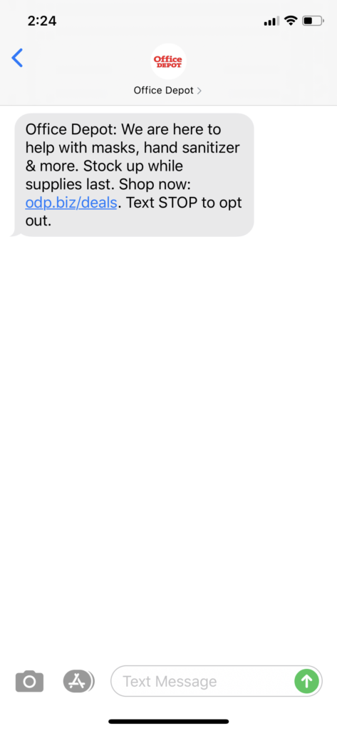 Office Depot Text Message Marketing Example - 07.21.2020