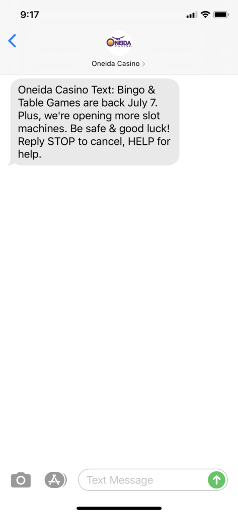 Oneida Casino Text Message Marketing Example - 07.02.2020