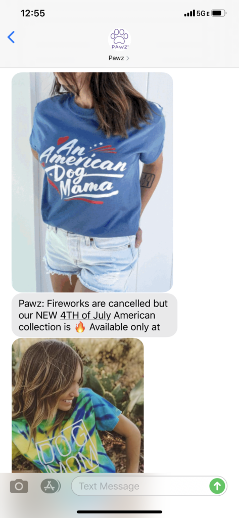 PAWZ Text Message Marketing Example - 06.24.2020