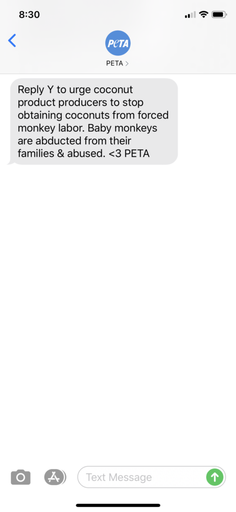 PETA Text Message Marketing Example - 07.09.2020