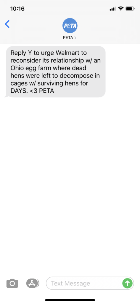 PETA Text Message Marketing Example - 07.23.2020