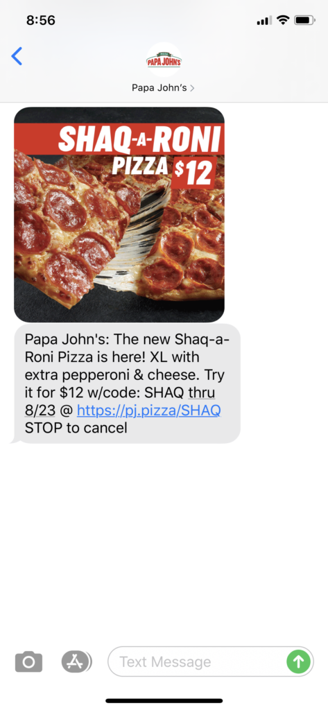 Papa John’s Text Message Marketing Example - 07.10.2020