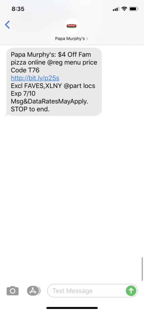 Papa Murphy’s Text Message Marketing Example - 07.09.2020