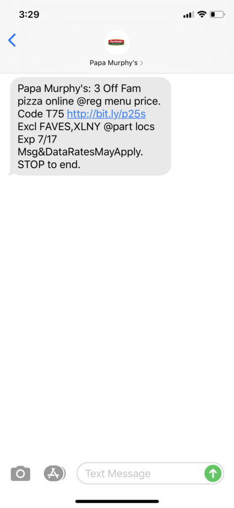 Papa Murphy’s Text Message Marketing Example - 07.16.2020