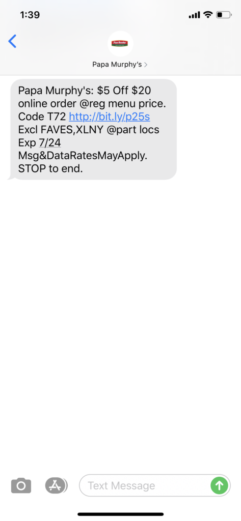 Papa Murphy’s Text Message Marketing Example - 07.23.2020