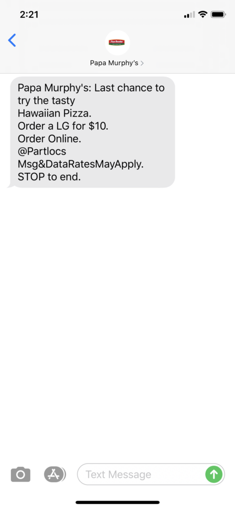 Papa Murphy’s Text Message Marketing Example - 07.26.2020