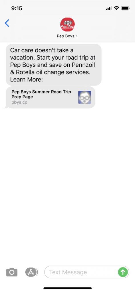 Pep Boys Text Message Marketing Example - 07.02.2020