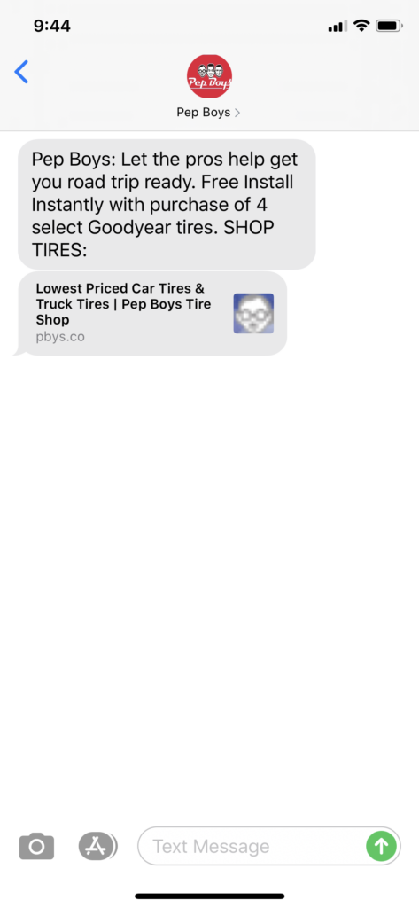 Pep Boys Text Message Marketing Example - 07.24.2020