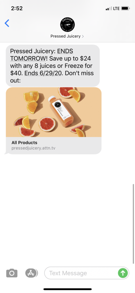 Pressed Juicery Text Message Marketing Example - 06.28.2020