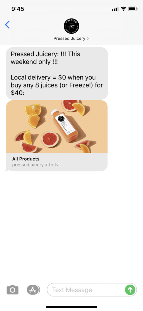 Pressed Juicery Text Message Marketing Example - 07.24.2020