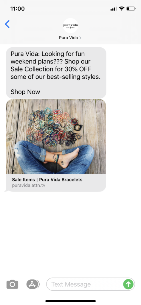 Pura Vida Text Message Marketing Example - 07.17.2020