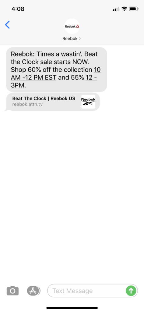 Reebok Text Message Marketing Example - 06.24.2020