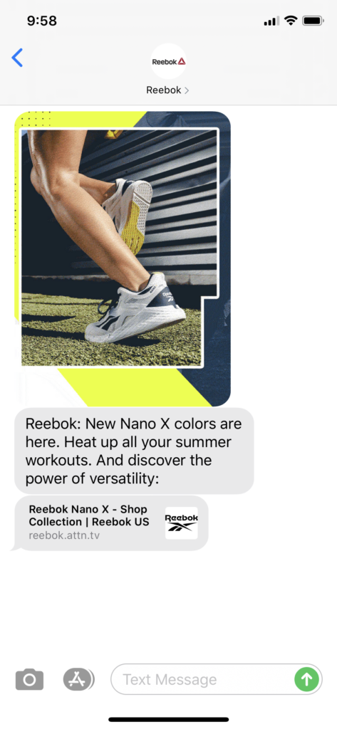 Reebok Text Message Marketing Example - 06.29.2020