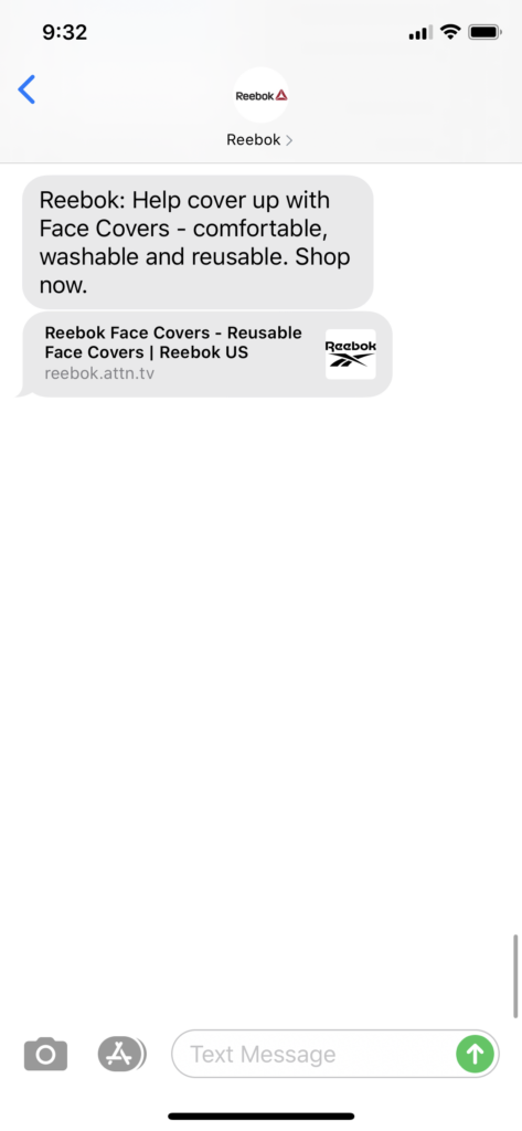 Reebok Text Message Marketing Example - 07.01.2020