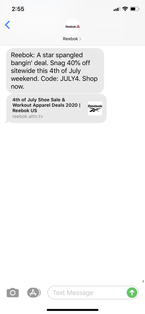 Reebok Text Message Marketing Example - 07.06.2020