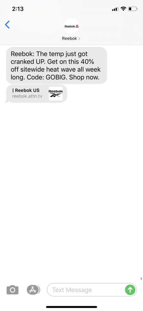 Reebok Text Message Marketing Example - 07.12.2020