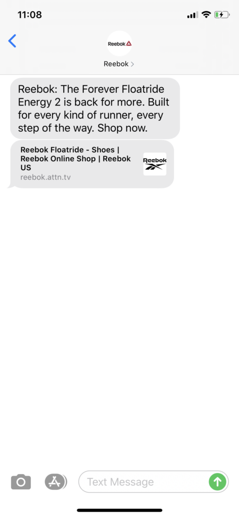 Reebok Text Message Marketing Example - 07.15.2020