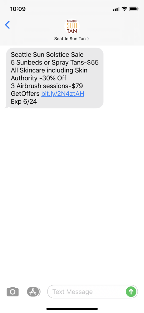 Seattle Sun Tan Text Message Marketing Example - 06.23.2020