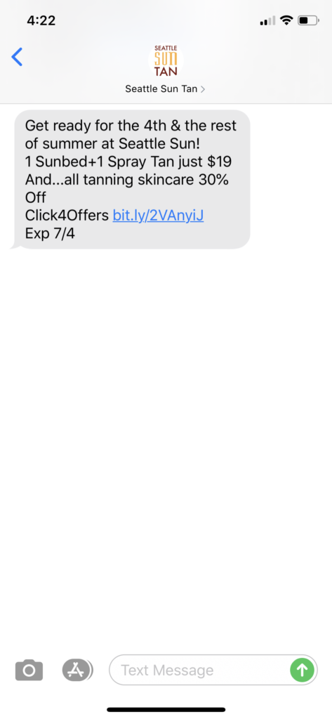 Seattle Sun Tan Text Message Marketing Example - 07.01.2020