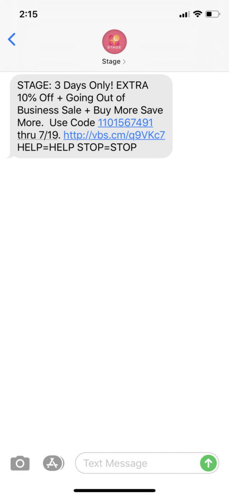 Stage Stores Text Message Marketing Example - 07.17.2020