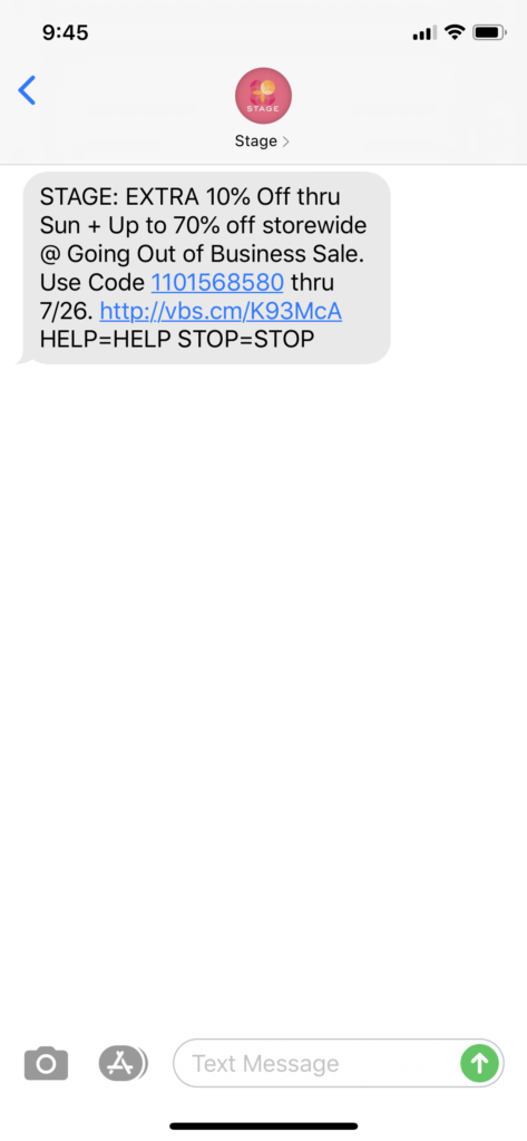 Stage Stores Text Message Marketing Example - 07.24.2020
