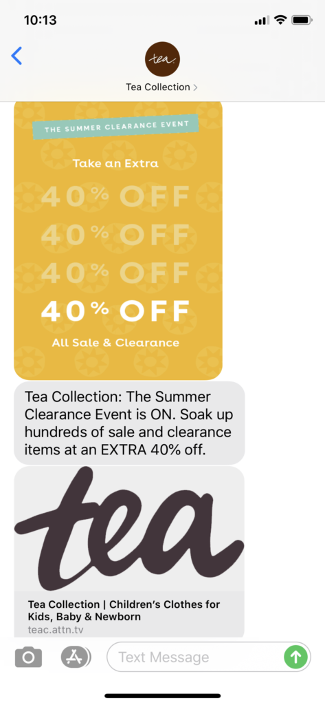 Tea Collection Text Message Marketing Example - 06.23.2020