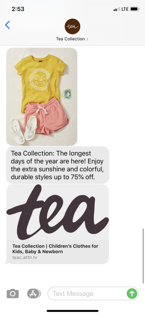 Tea Collection Text Message Marketing Example - 06.28.2020