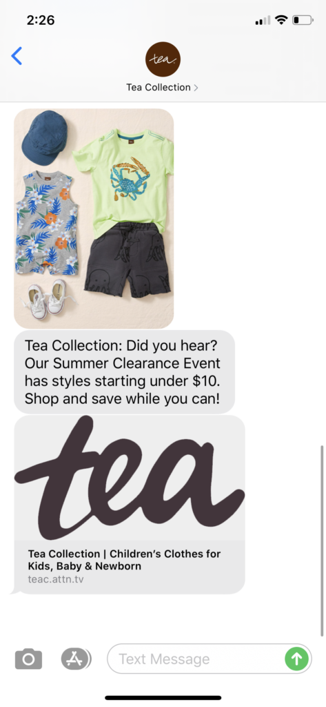 Tea Collection Text Message Marketing Example - 07.03.2020