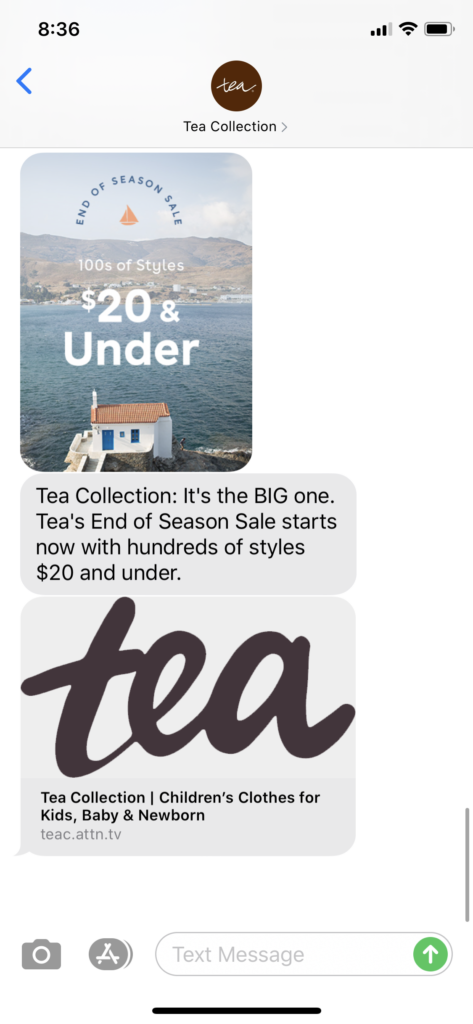 Tea Collection Text Message Marketing Example - 07.09.2020