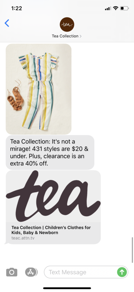 Tea Collection Text Message Marketing Example - 07.11.2020