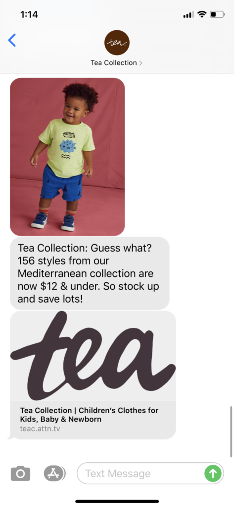 Tea Collection Text Message Marketing Example - 07.12.2020