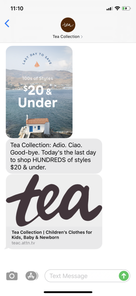 Tea Collection Text Message Marketing Example - 07.15.2020