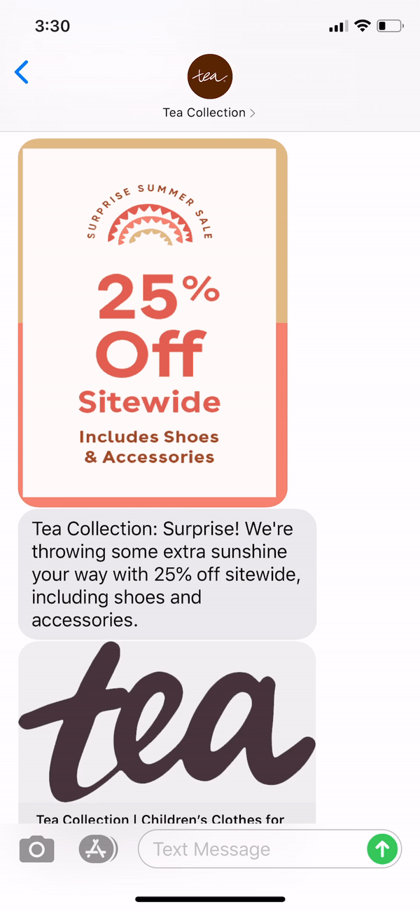 Tea Collection Text Message Marketing Example - 07.16.2020