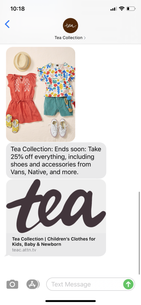 Tea Collection Text Message Marketing Example - 07.18.2020