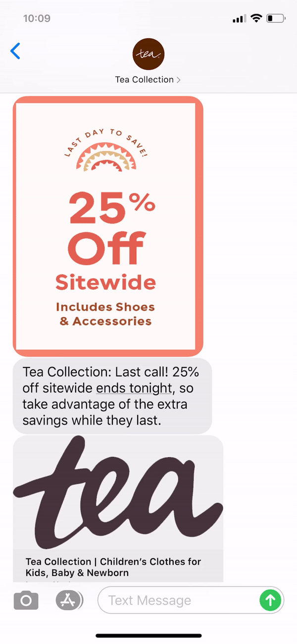 Tea Collection Text Message Marketing Example - 07.19.2020
