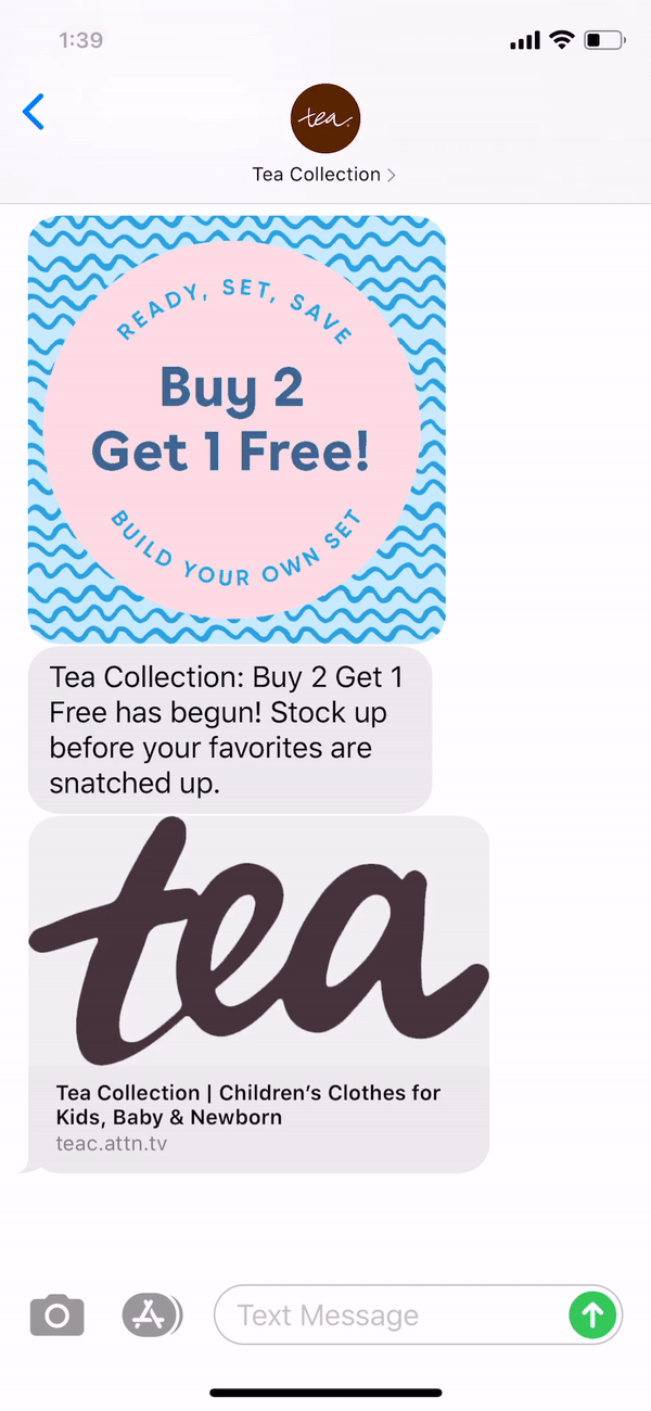 Tea Collection Text Message Marketing Example - 07.22.2020
