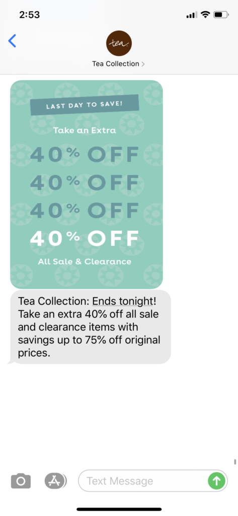 Tea Collection Text Message Marketing Example2 - 07.06.2020