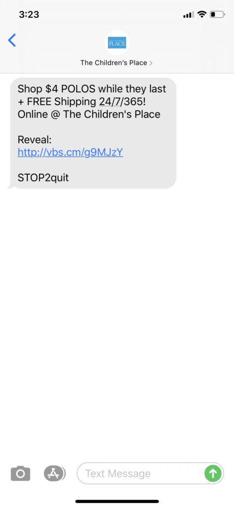 The Children’s Place Text Message Marketing Example - 07.16.2020