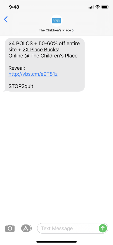 The Children’s Place Text Message Marketing Example - 07.24.2020