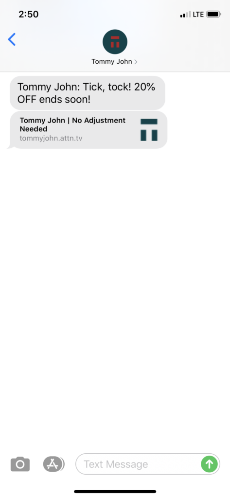 Tommy John Text Message Marketing Example - 06.28.2020