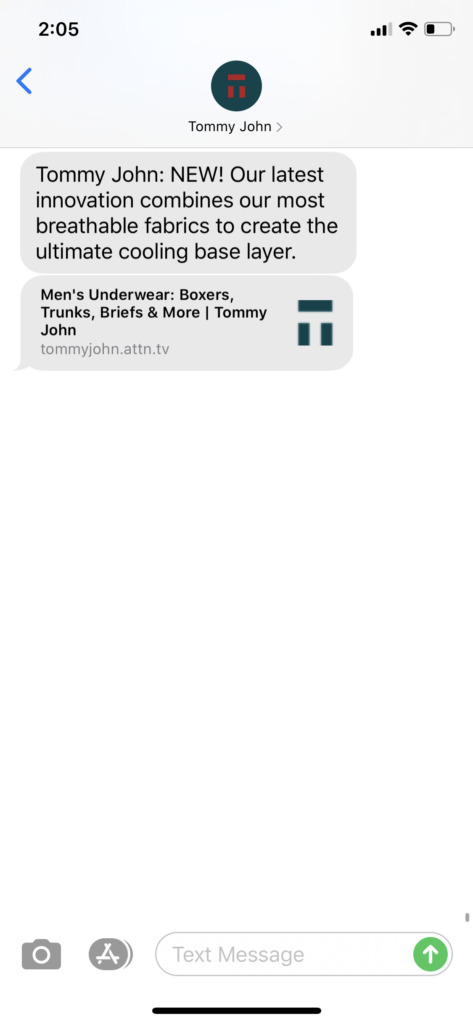 Tommy John Text Message Marketing Example - 07.08.2020