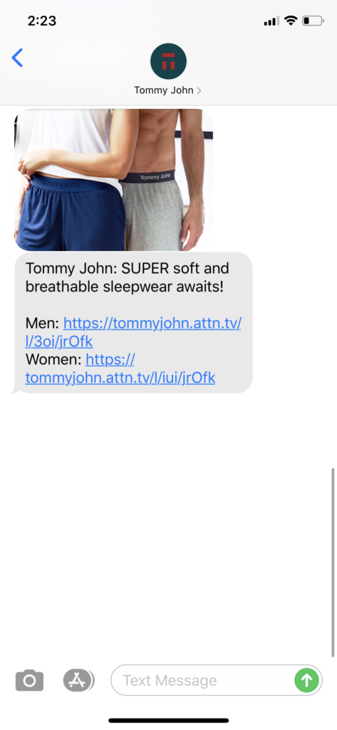 Tommy John Text Message Marketing Example - 07.11.2020