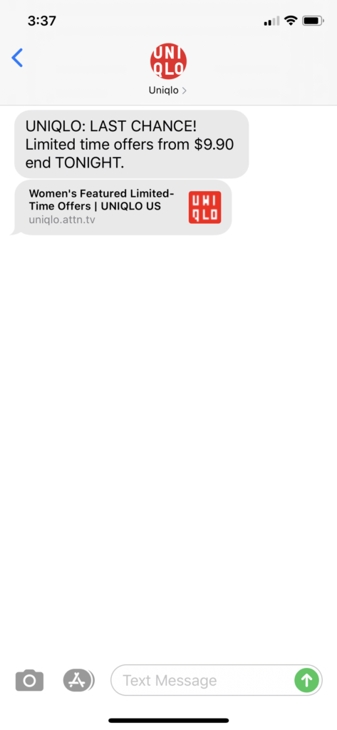 UNIQLO Text Message Marketing Example - 06.25.2020