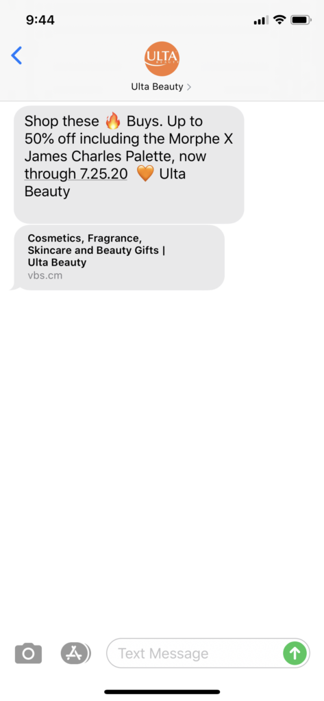 Ulta Beauty Text Message Marketing Example - 07.24.2020