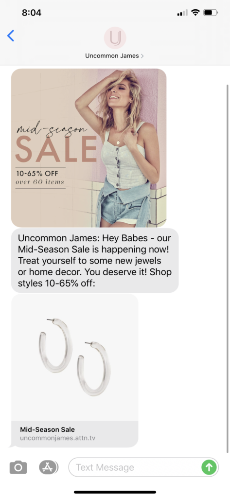 Uncommon James Text Message Marketing Example - 07.09.2020