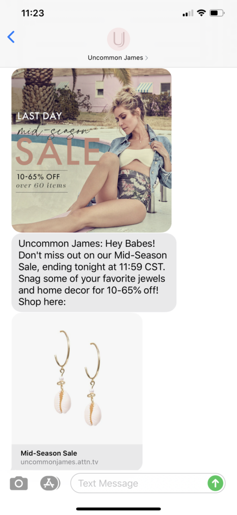Uncommon James Text Message Marketing Example - 07.13.2020
