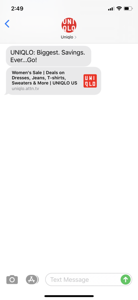 Uniqlo Text Message Marketing Example - 07.06.2020
