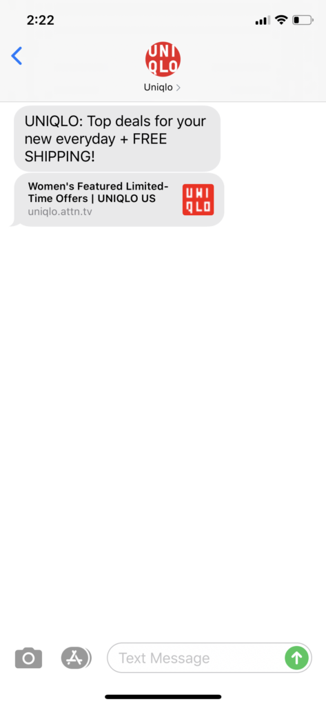 Uniqlo Text Message Marketing Example - 07.12.2020